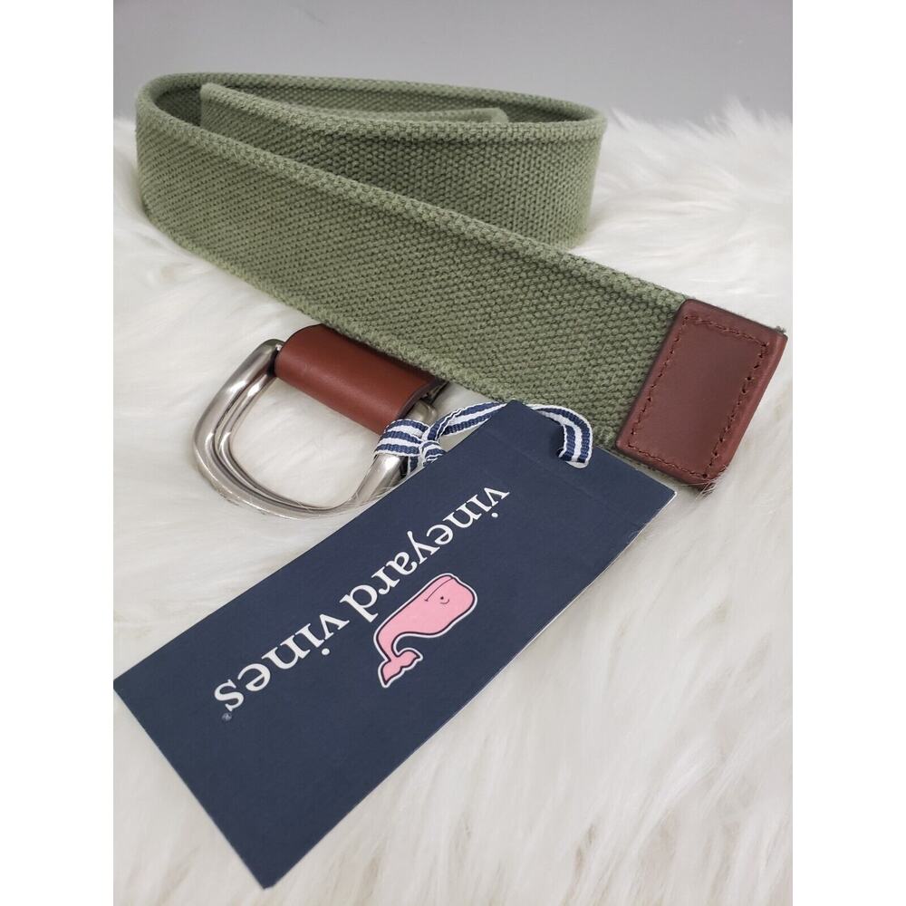 NWT Vineyard Vines MENS XS SOLID ISLAND CANVAS D RING BELT Green Fall Golf Prep